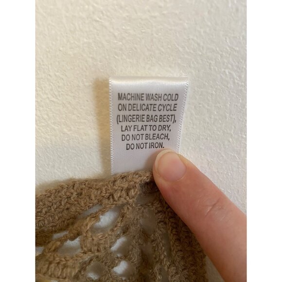 NWT Tan Crochet Open-Front Fringe Kimono Cardigan Shawl - Picture 4 of 6